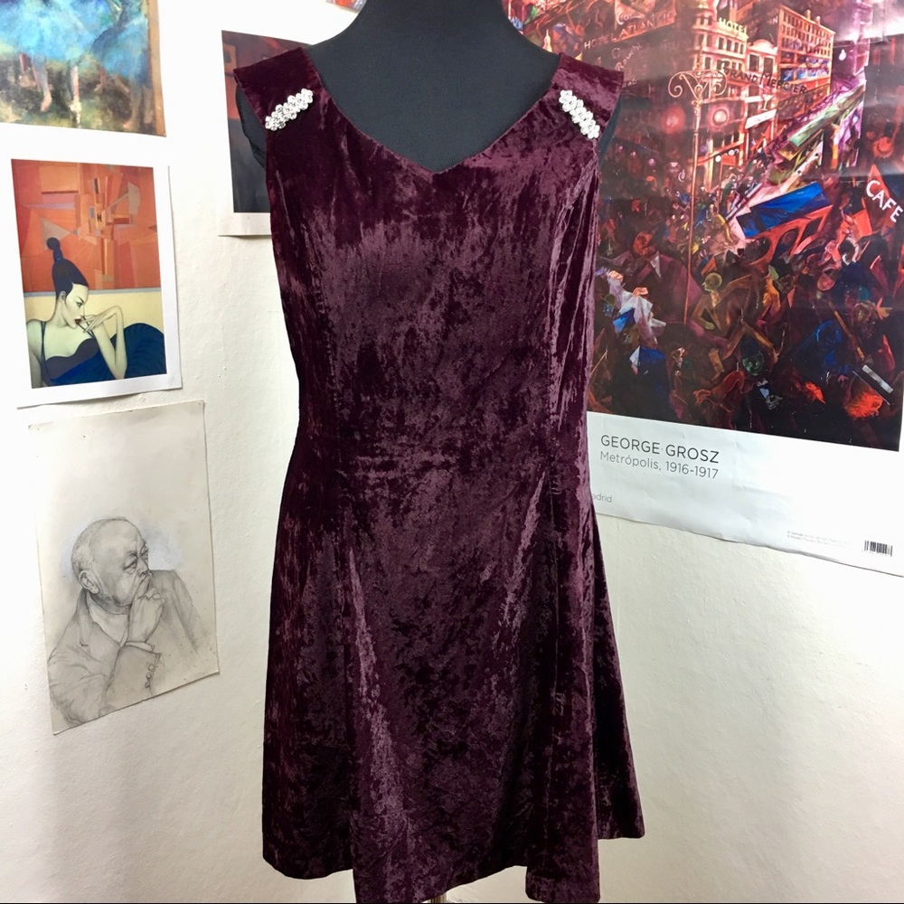 SCOTT MCCLlNTOCK maroon velvet mini dress SZ 14
